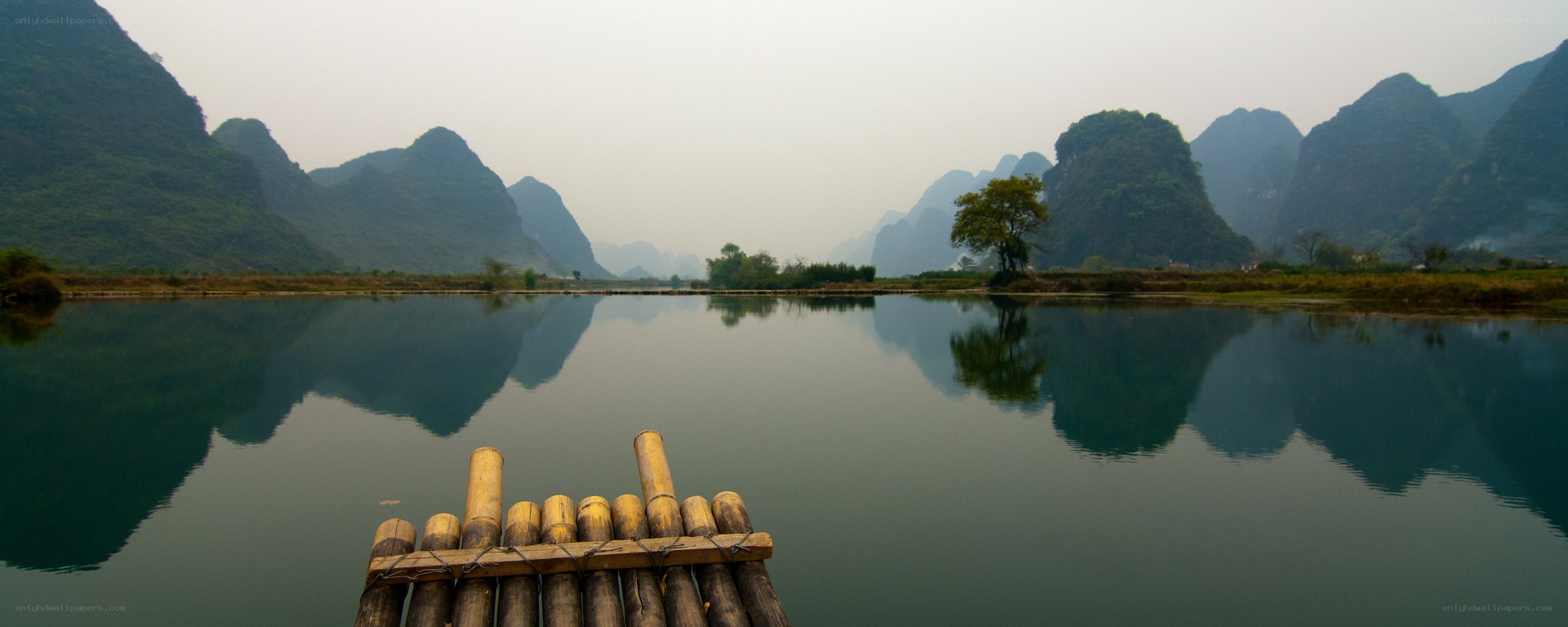 bamboo raft on a calm river