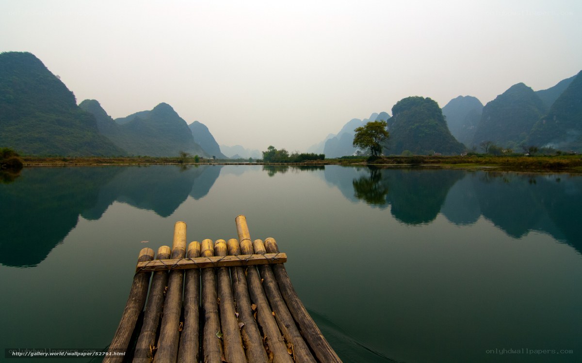 bamboo raft on a calm river
