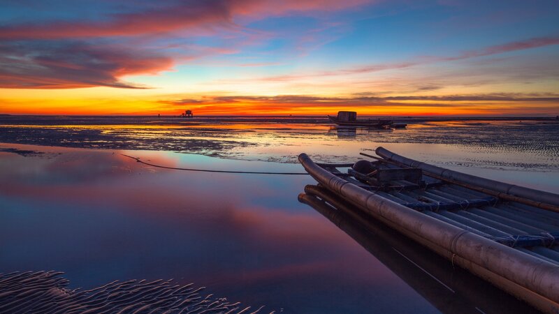 Bamboo Raft on Beach — Orange