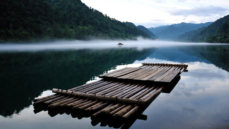 Bamboo Raft on Lake