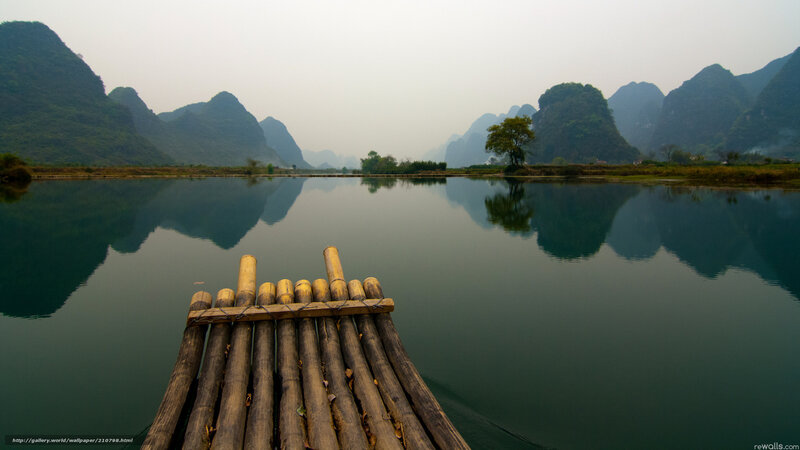 Bamboo Raft on River