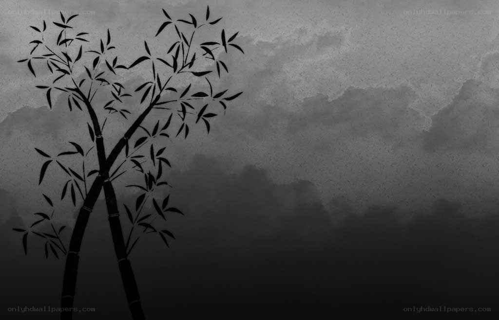 Bamboo silhouette against misty sky
