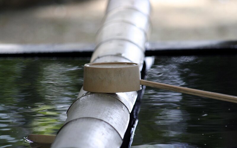 Bamboo water ladle at a shrine