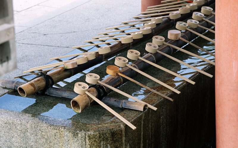 Bamboo water ladles at a shrine