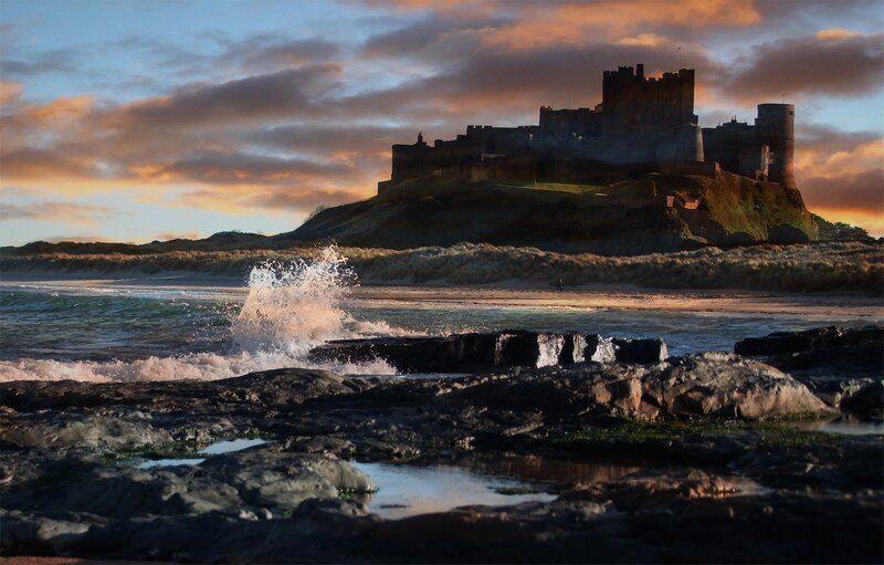Bamburgh Castle at sunset