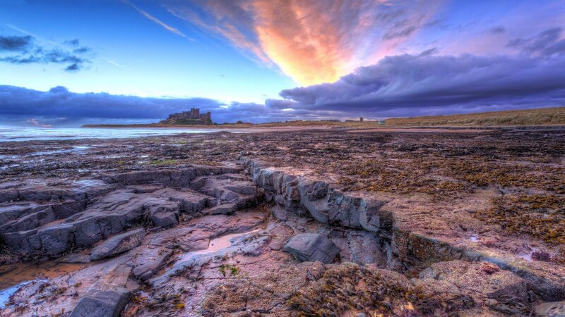 Bamburgh Castle at Sunset — Blue, Dramatic, Photograph