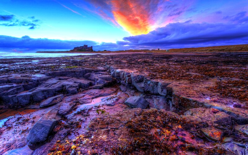 Bamburgh Castle at Sunset — Blue, Dramatic