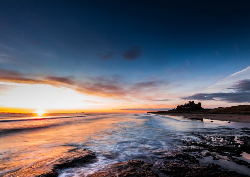Bamburgh Castle at Sunset — Blue, Serene