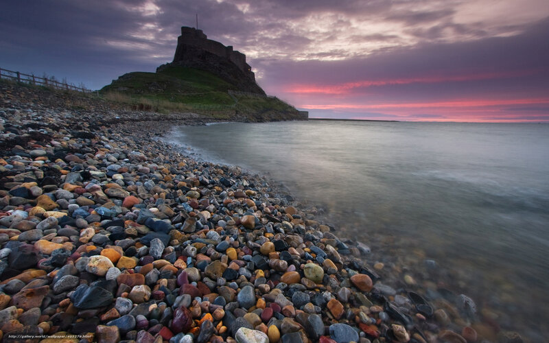 Bamburgh Castle at Sunset — Purple, Dramatic, Photograph, Pebble Beach