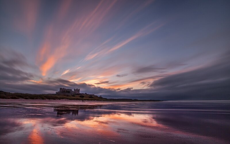 Bamburgh Castle at Sunset — Purple, Dramatic