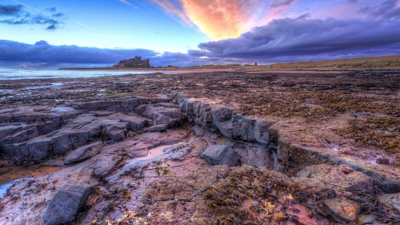 Bamburgh Castle — Blue, Dramatic, Sunset, Photograph, Beach