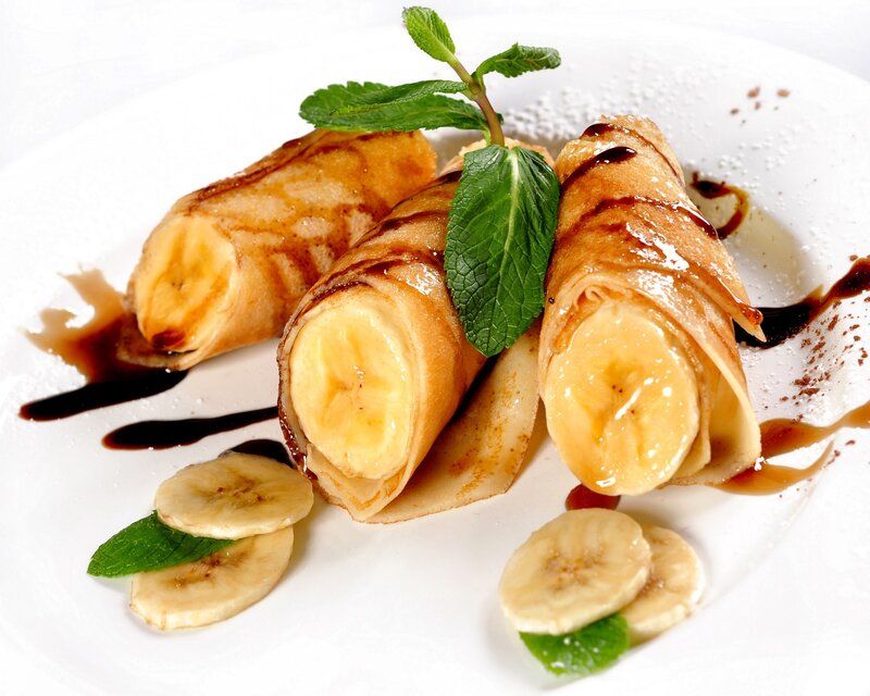 Banana Crepes on Plate — White