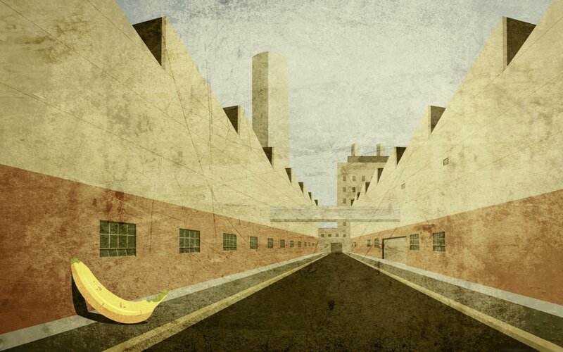 Banana in a concrete alley