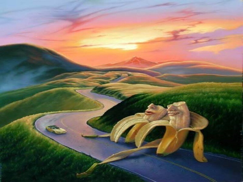 Banana peel on winding road