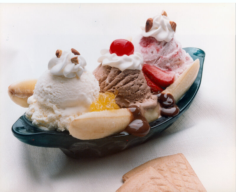 Banana Split Dessert — White, Appetizing, Photograph