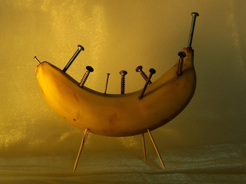 banana with screws and nails