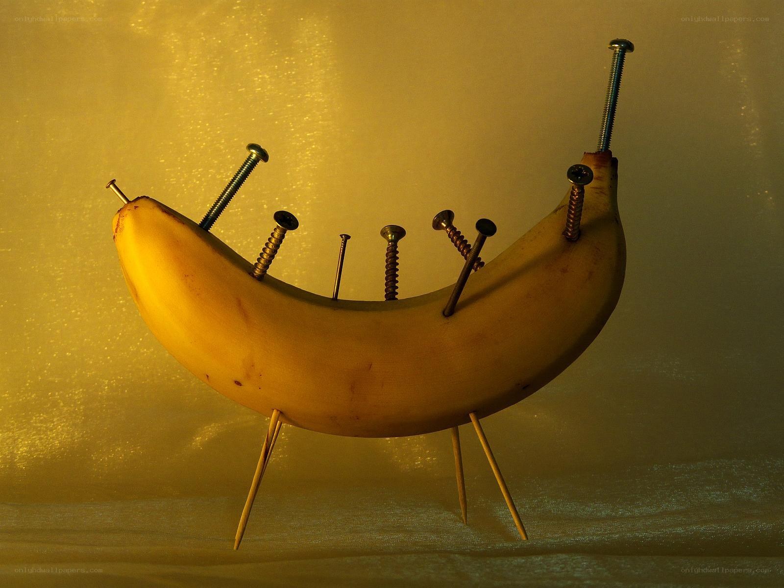 banana with screws and nails