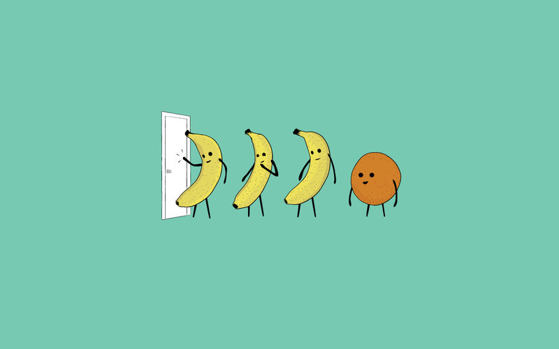 Bananas and Orange in Line