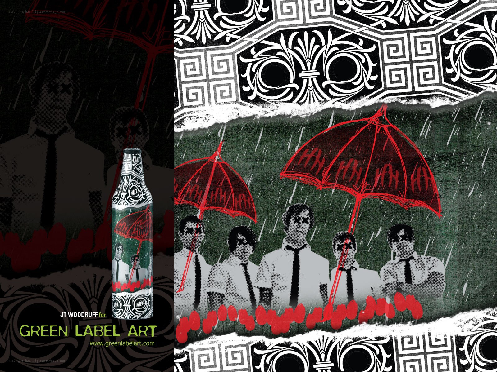 band art with red umbrellas