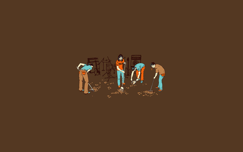 band cleaning up after gig