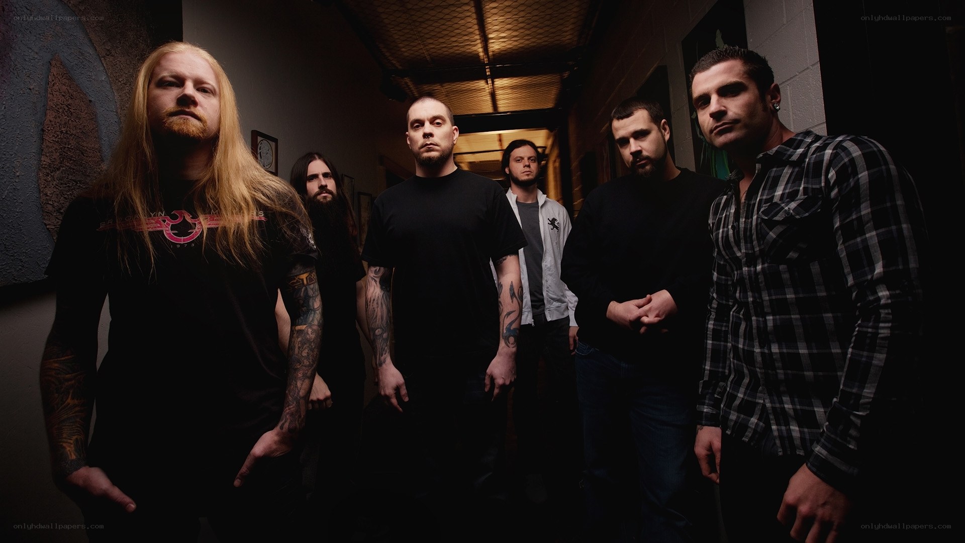 band in a dark hallway