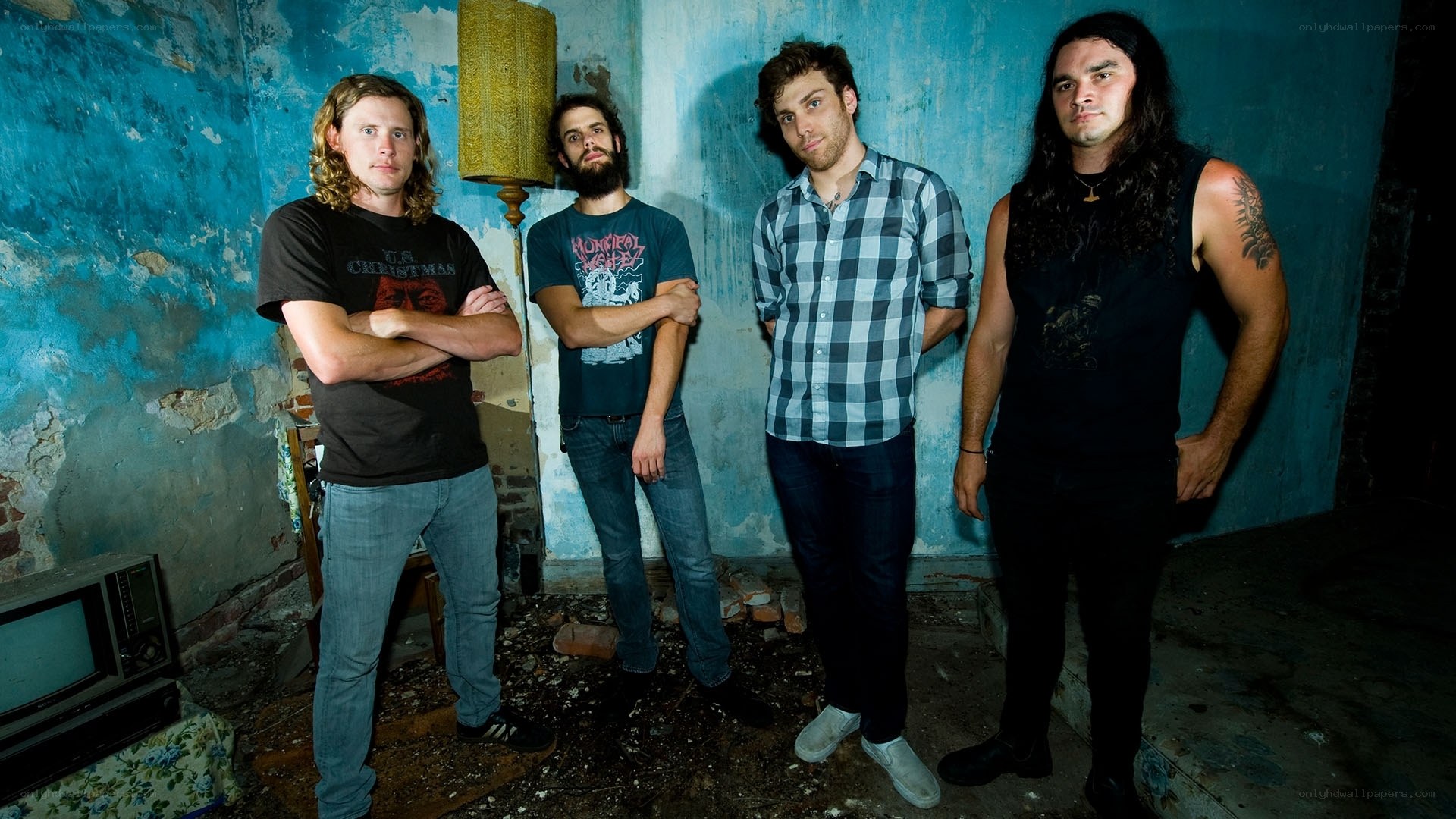 band in a dilapidated room