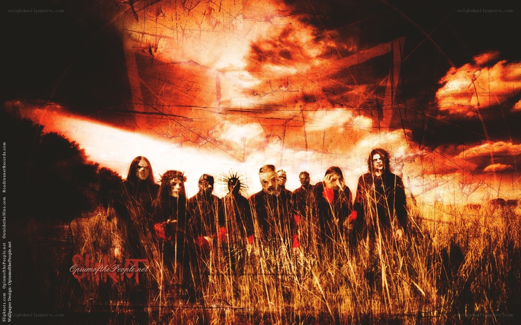 band in a fiery field