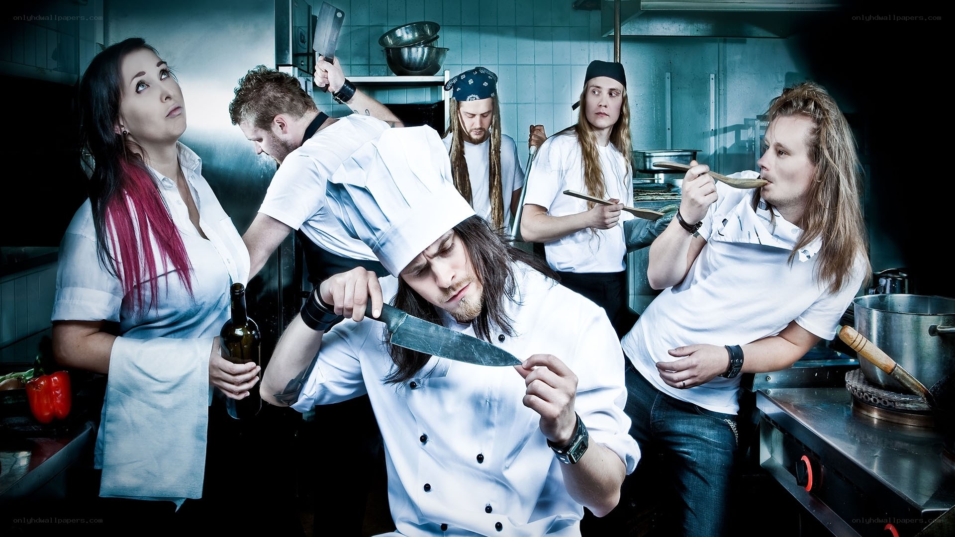 Band in a kitchen scene
