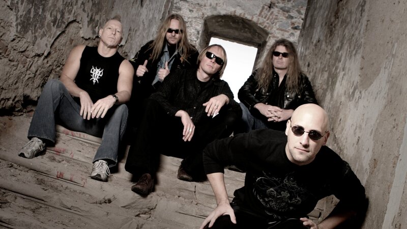 band in a stone corridor