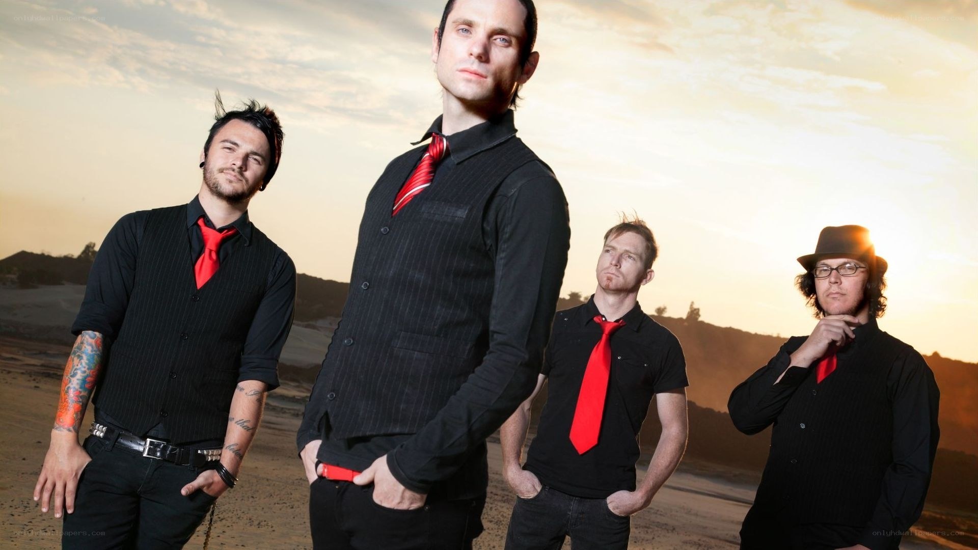 band in black with red ties