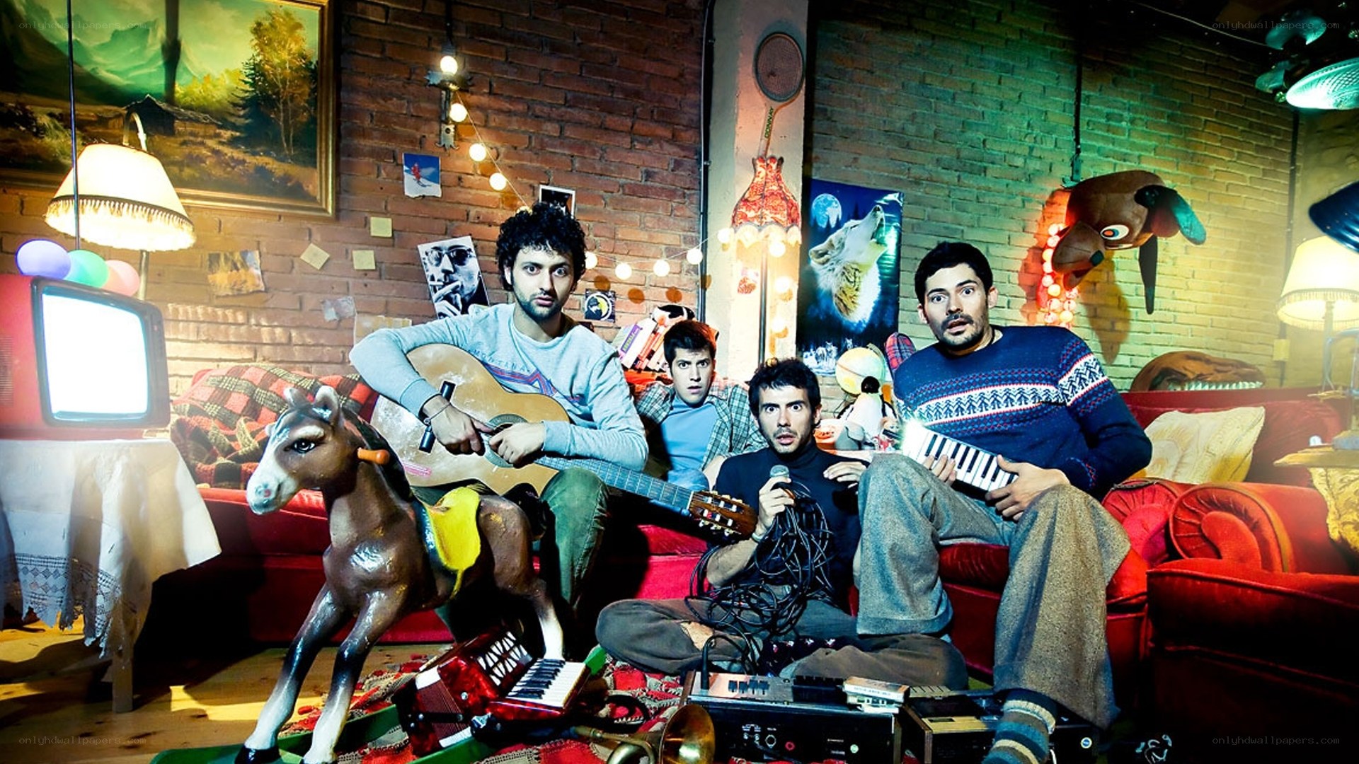 band in cozy living room
