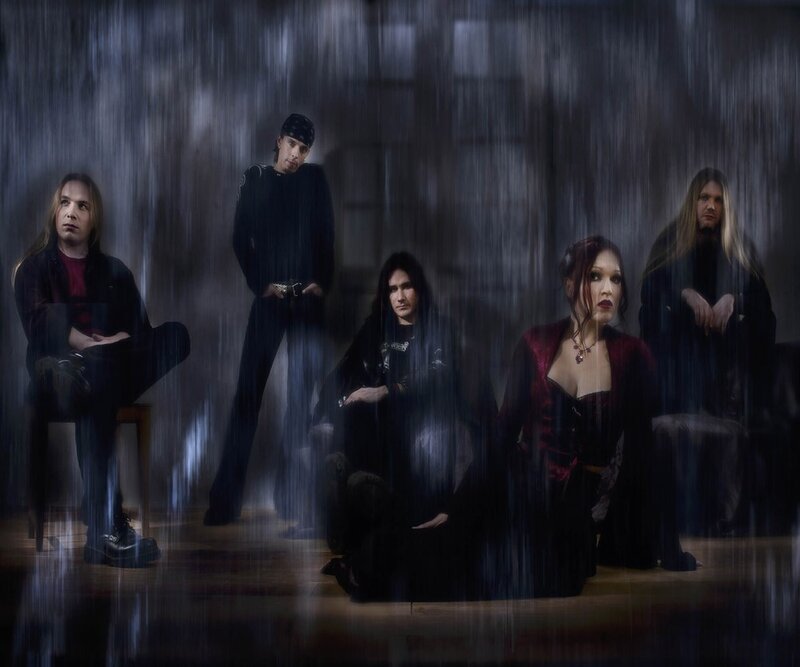 band in dark room with rain effect