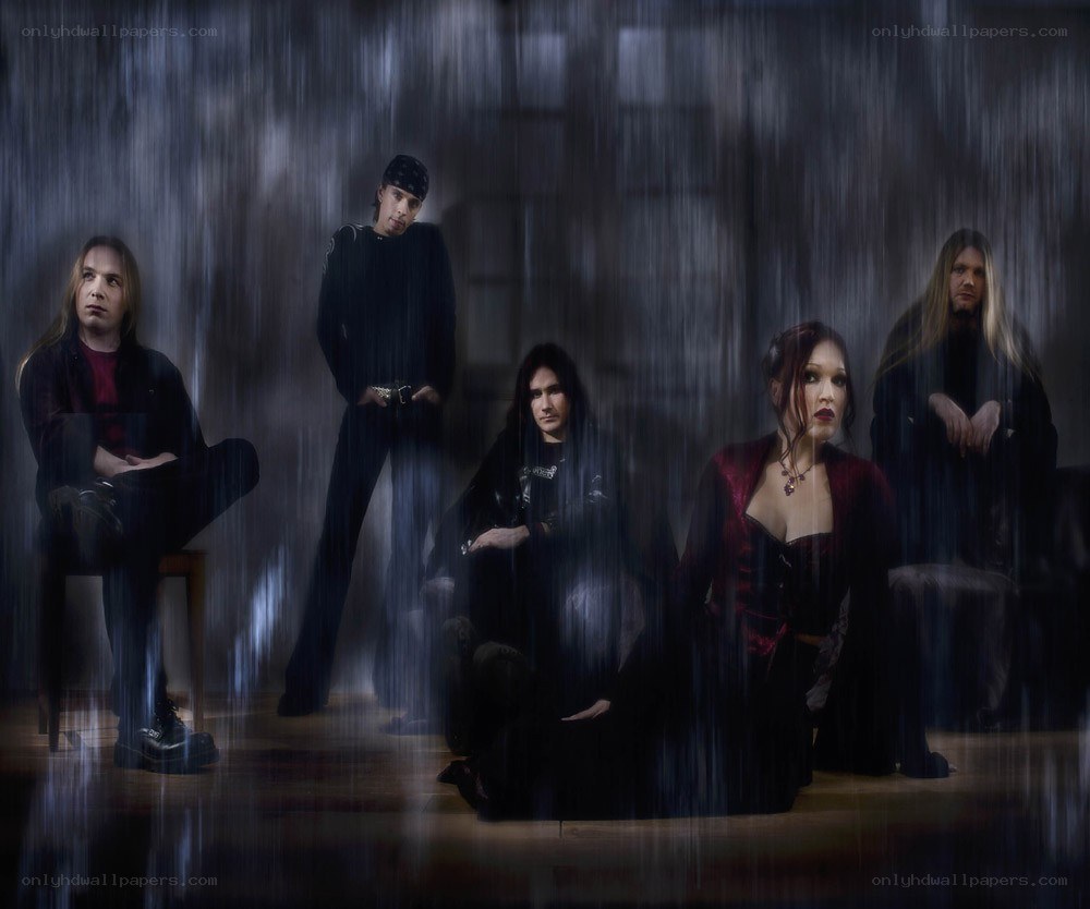 band in dark room with rain effect