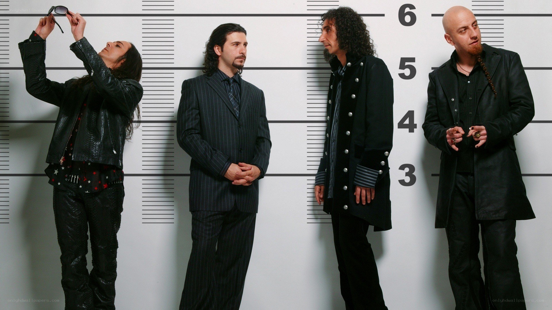 band in mugshot pose