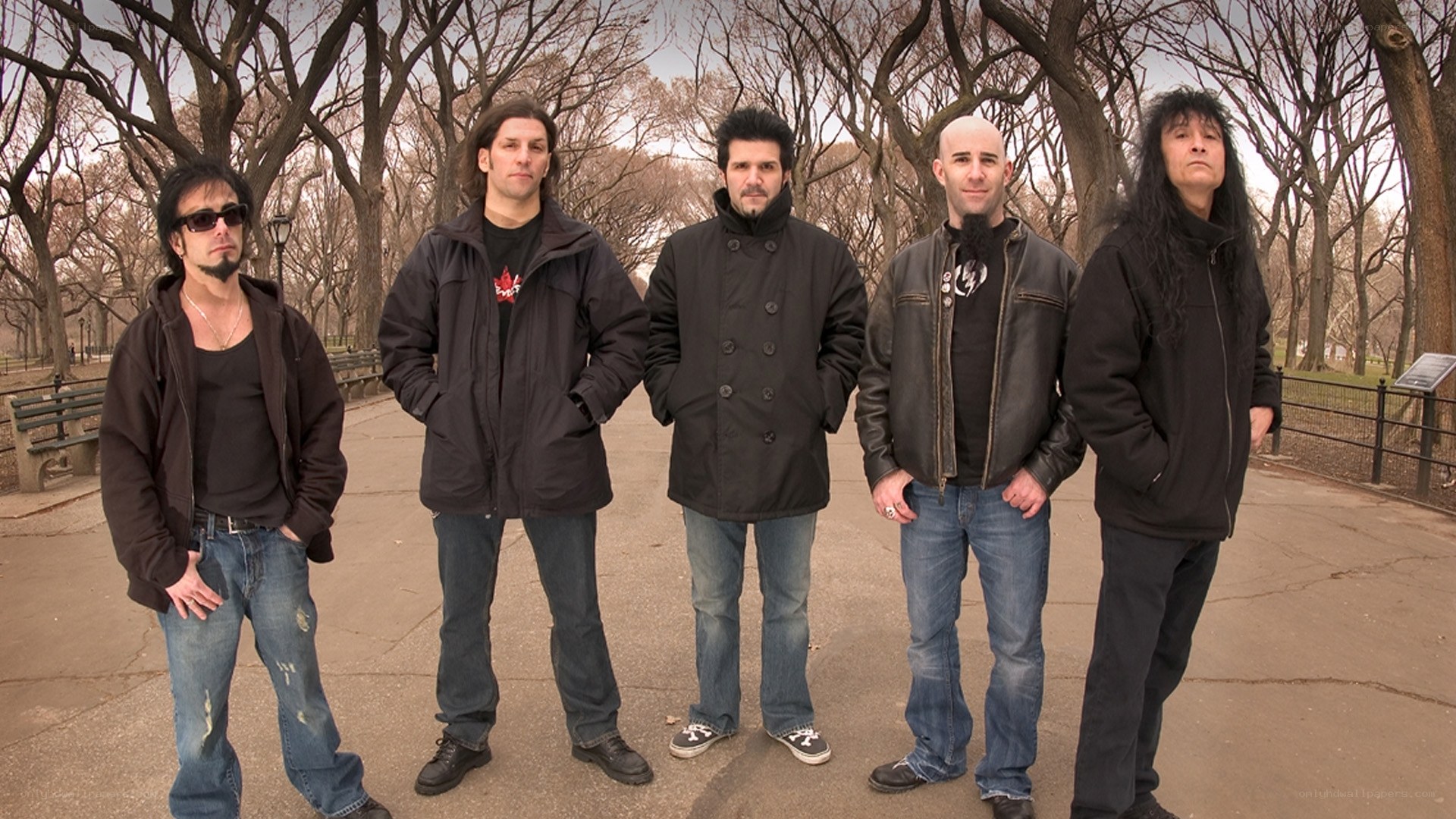 band in park with bare trees