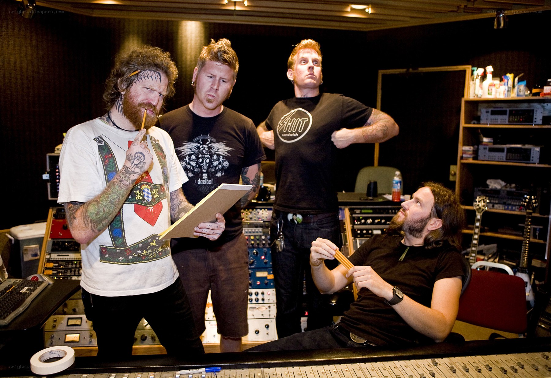 Band in recording studio