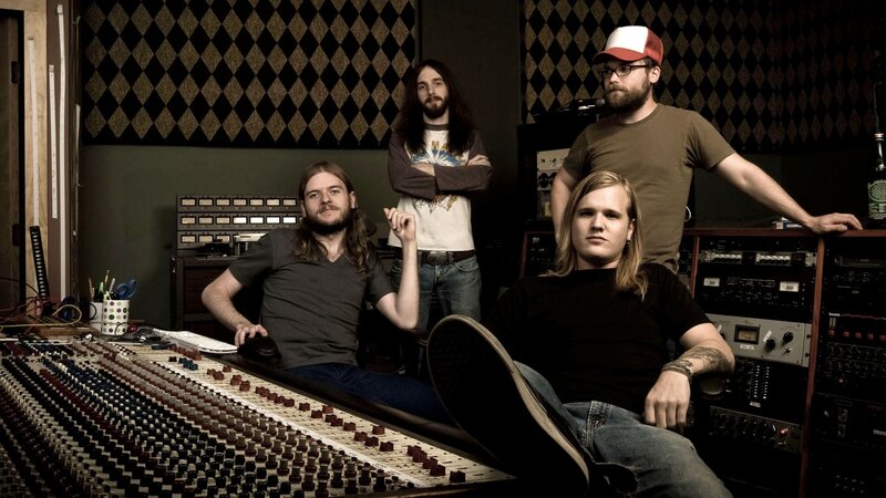 Band in Recording Studio — Black, Serious