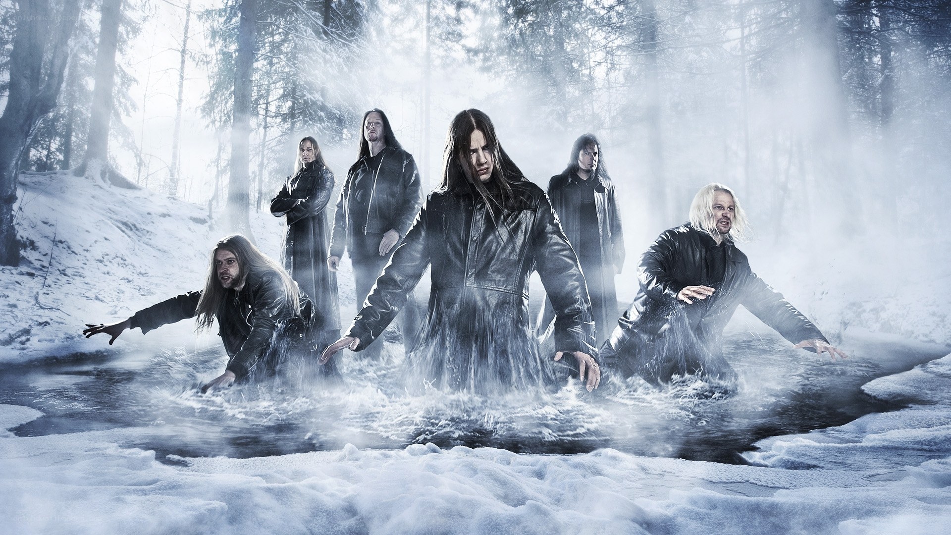 band in snowy forest