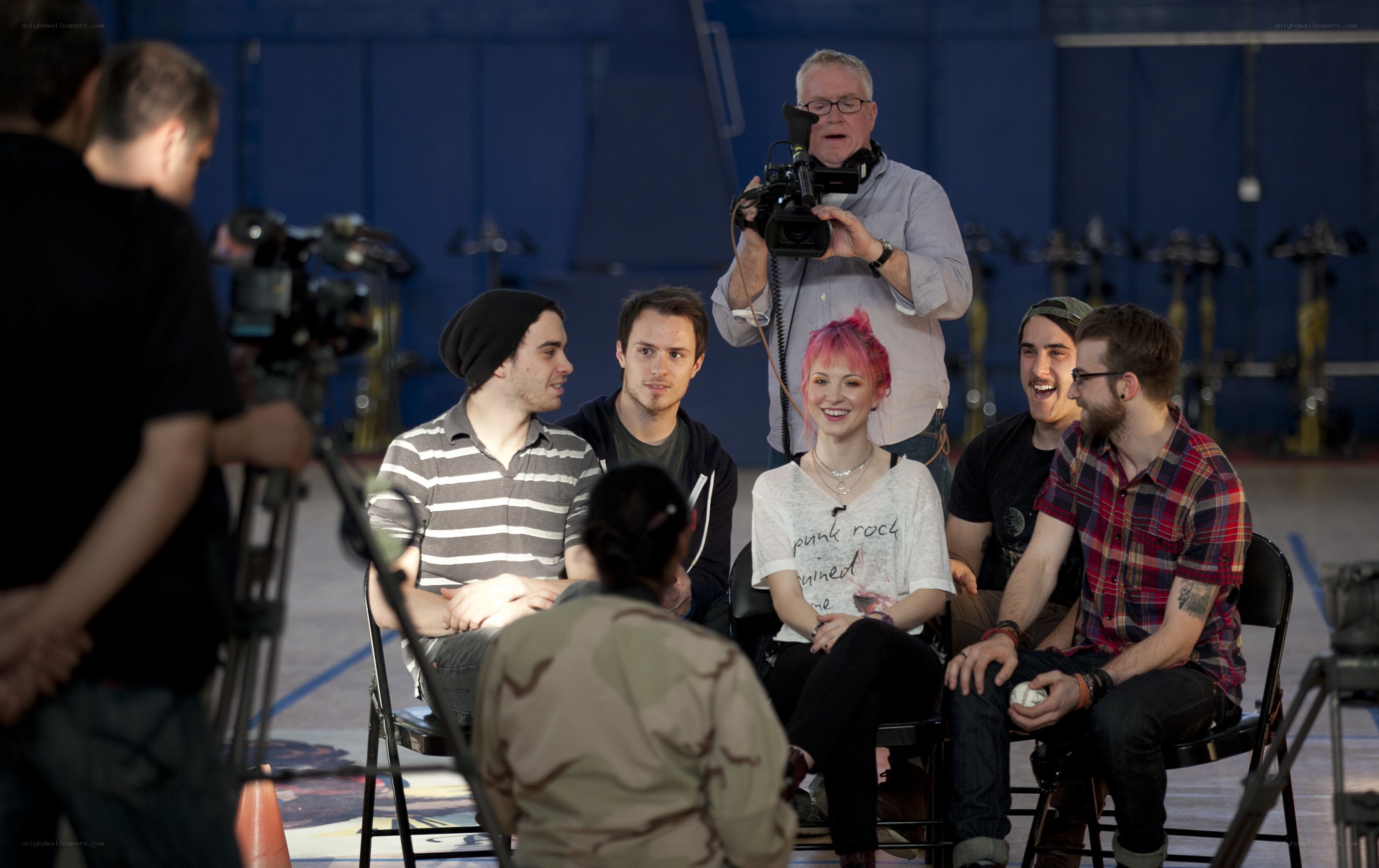 Band interview on set