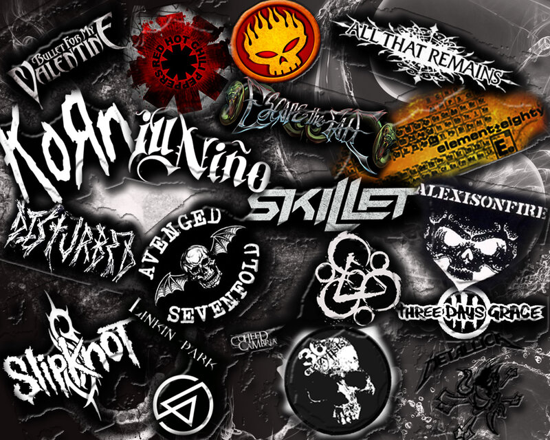 Band Logos Collage — Black, Aggressive, Digital Art