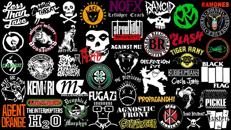Band Logos Collage — Black, Aggressive, Vector Art, Skulls