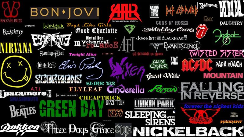 Band Logos Collage — Black, Energetic, Digital Art