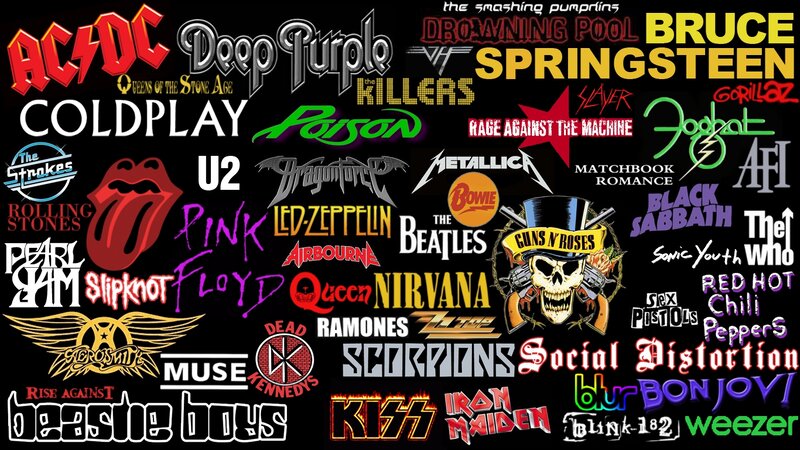 Band Logos Collage — Black, Energetic, Illustration