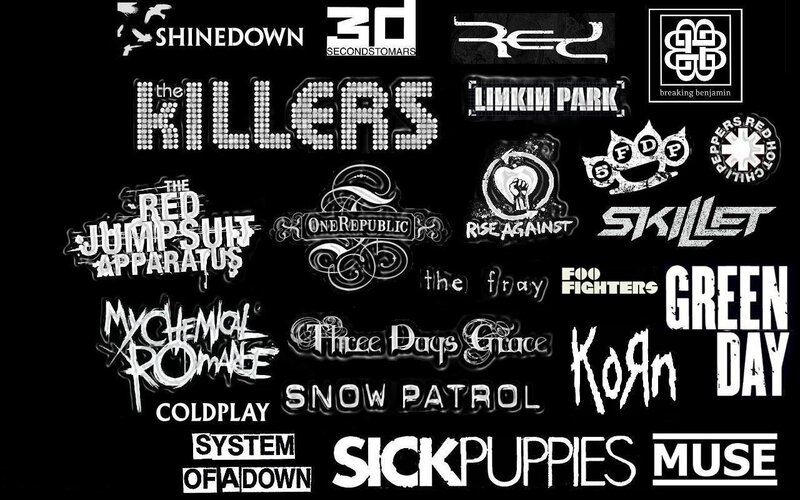 Band Logos on Black Background — Dark, Vector Art