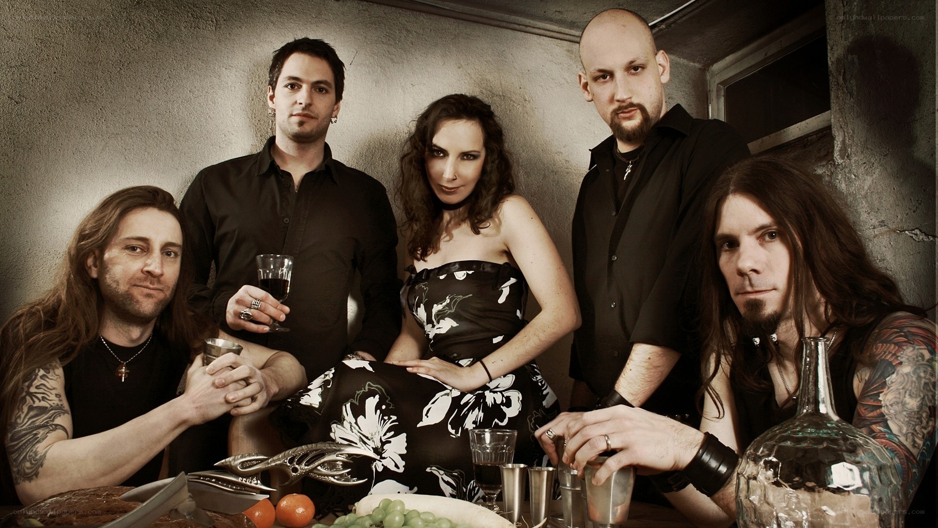 band members at a dinner table