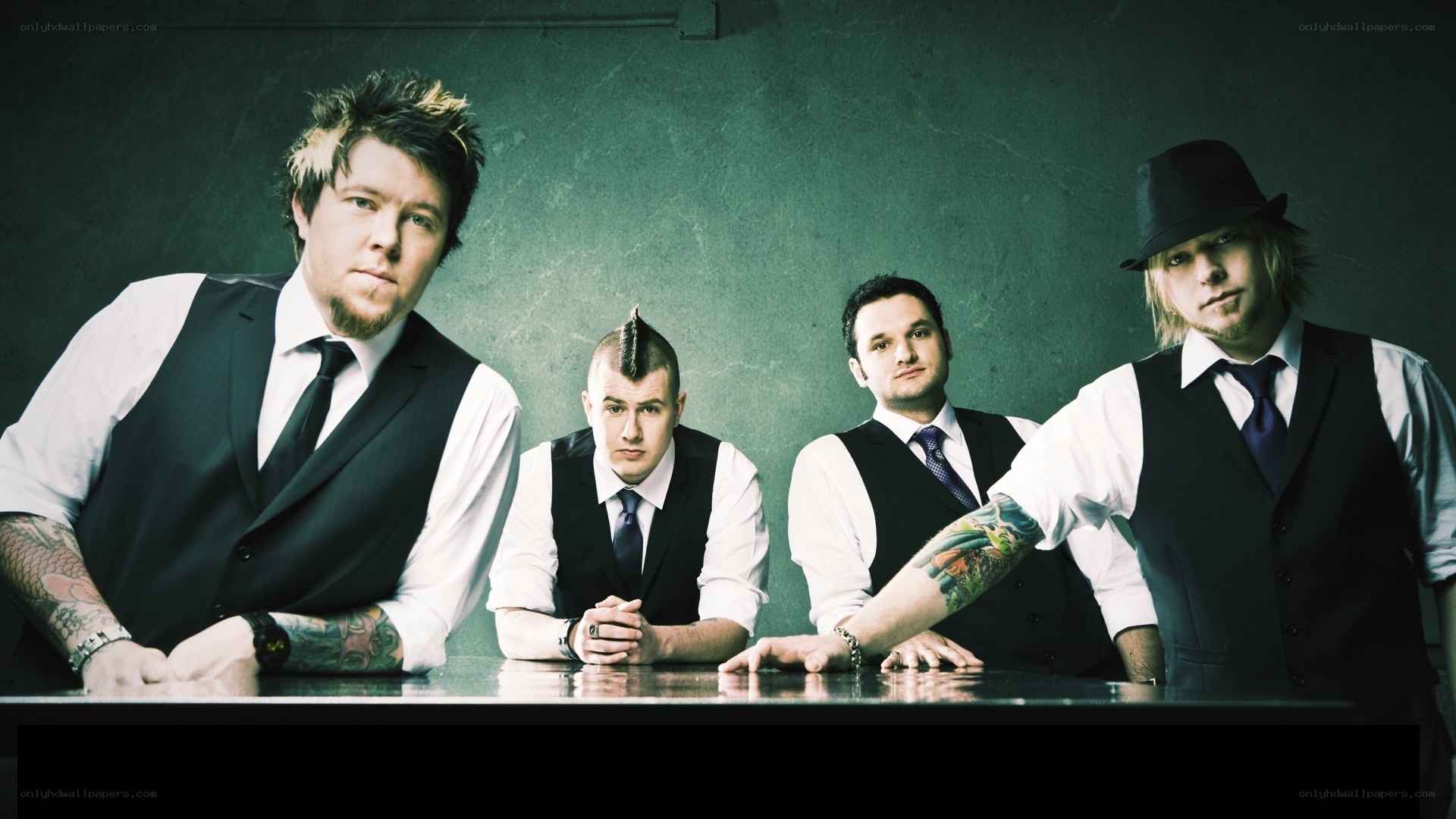band members at a table
