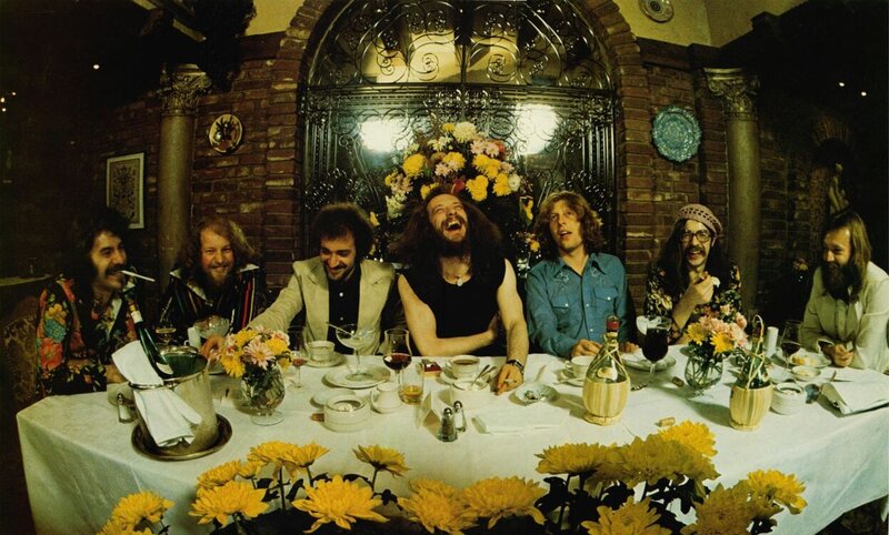 band members at dinner table