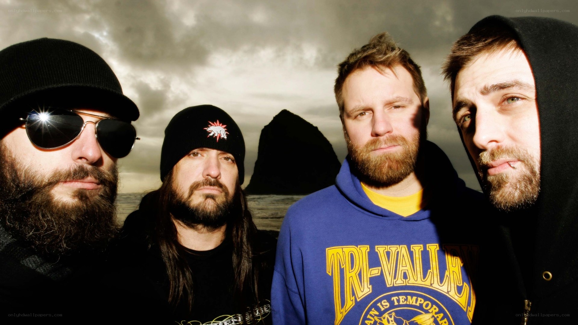 band members at the coast
