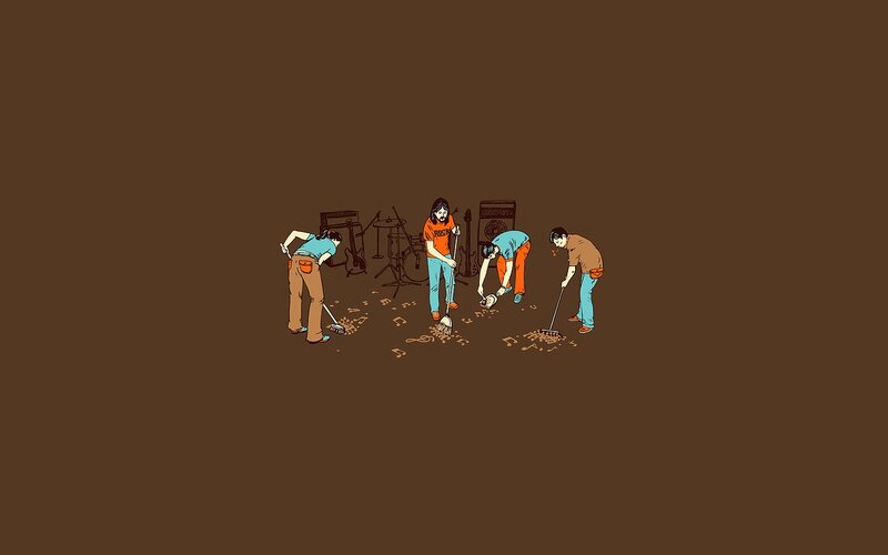 Band Members Cleaning Up — Brown
