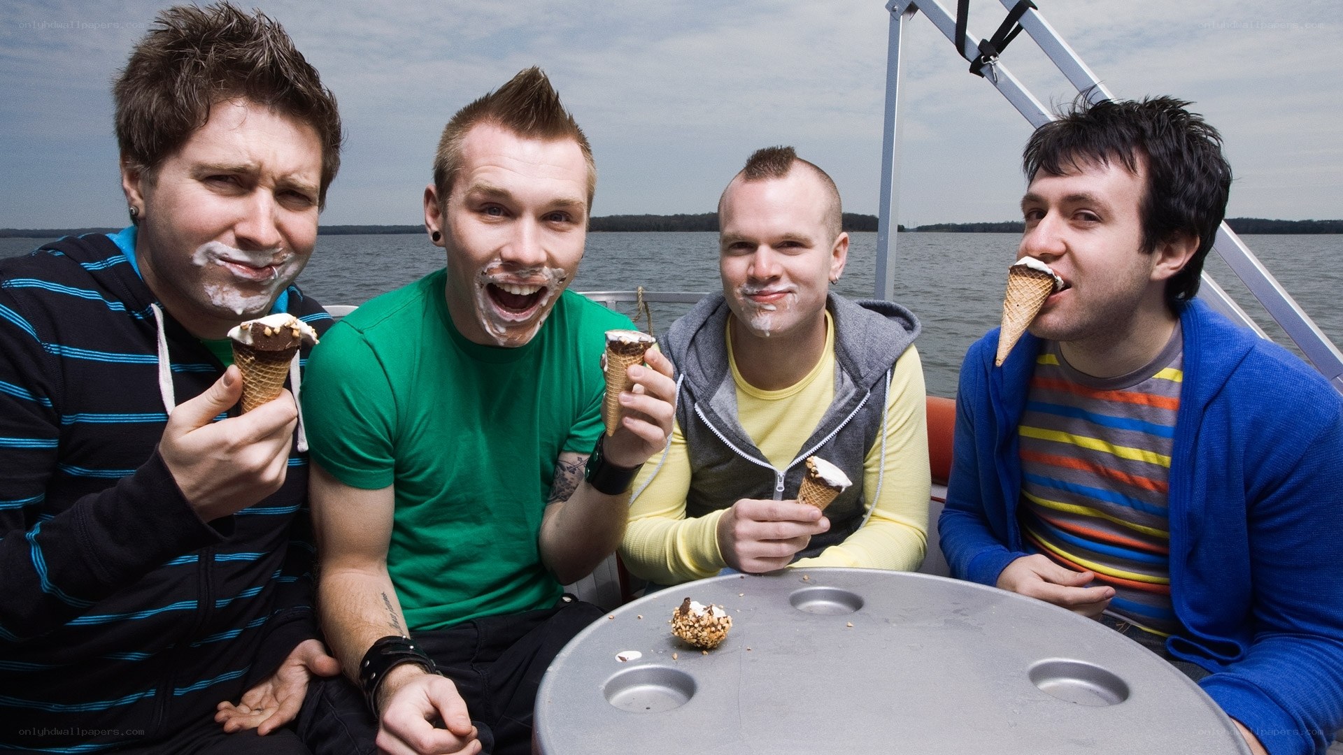 band members eating ice cream